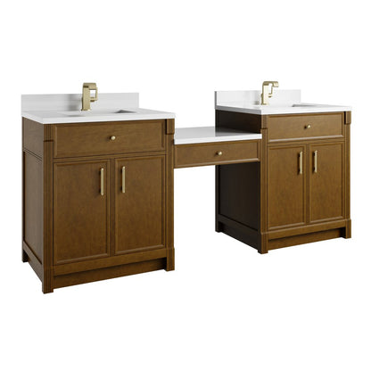 James Martin - Bellshire 84" Dual Vanity Set with 24" Make-Up Counter, Honey Oak w/Single Hole 3 cm White Zeus Silestone Top & Backsplash - 660-VMC84-HNO-1WZ view 6