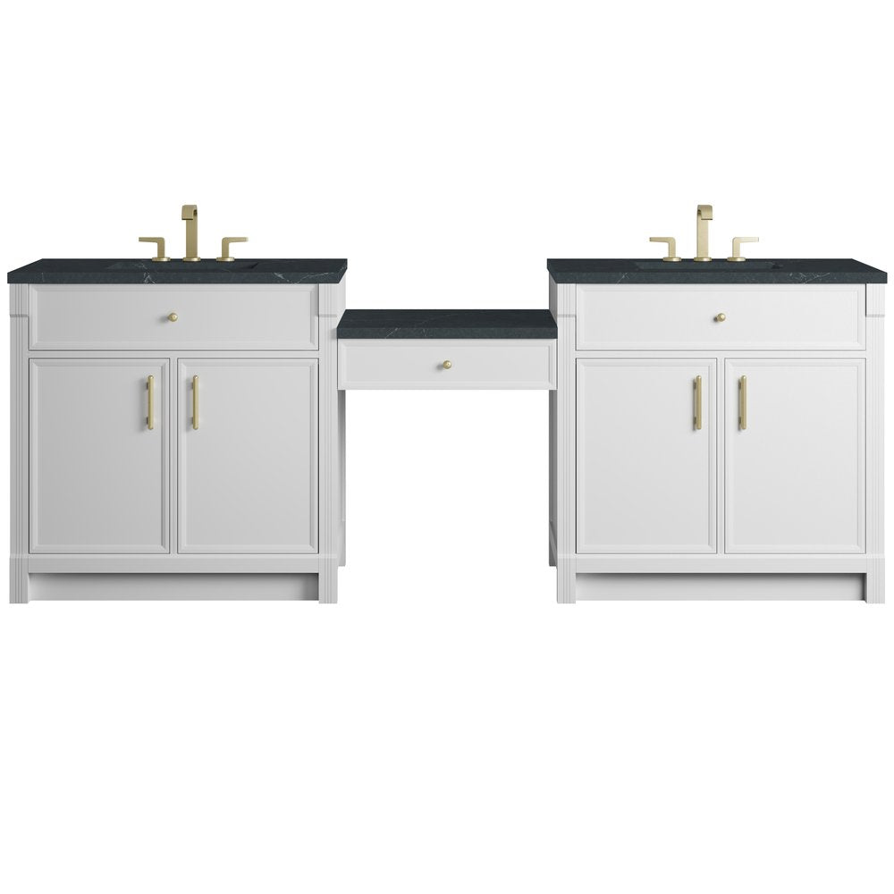 James Martin - Bellshire 96" Dual Vanity Set with 24" Make-Up Counter, Bright White w/3 cm Charcoal Soapstone Silestone Top - 660-VMC96-BW-3CSP view 1