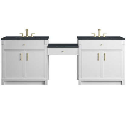 James Martin - Bellshire 96" Dual Vanity Set with 24" Make-Up Counter, Bright White w/3 cm Charcoal Soapstone Silestone Top - 660-VMC96-BW-3CSP view 1