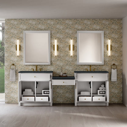 James Martin - Bellshire 96" Dual Vanity Set with 24" Make-Up Counter, Bright White w/3 cm Charcoal Soapstone Silestone Top - 660-VMC96-BW-3CSP view 3