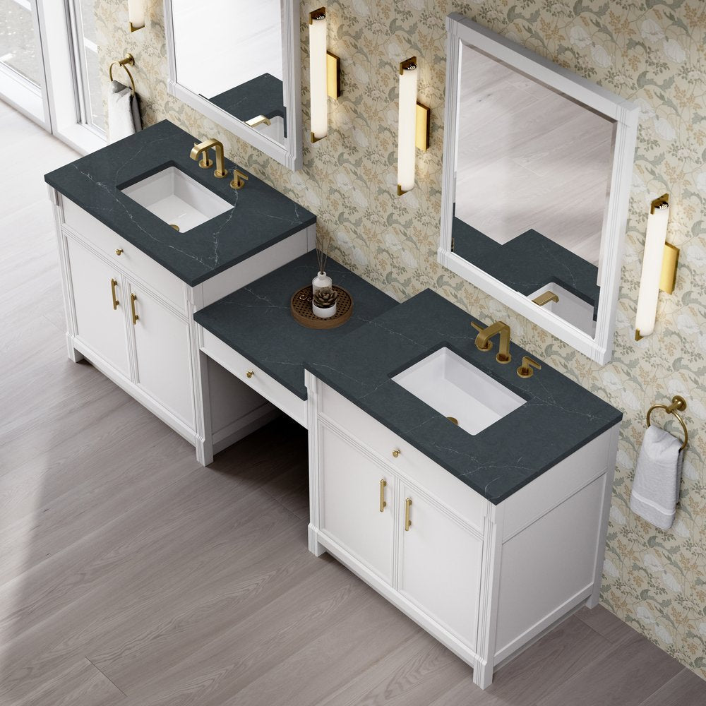 James Martin - Bellshire 96" Dual Vanity Set with 24" Make-Up Counter, Bright White w/3 cm Charcoal Soapstone Silestone Top - 660-VMC96-BW-3CSP view 4