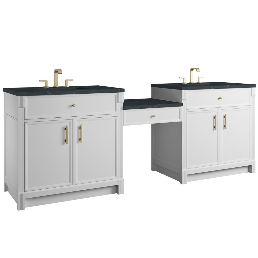 James Martin - Bellshire 96" Dual Vanity Set with 24" Make-Up Counter, Bright White w/3 cm Charcoal Soapstone Silestone Top - 660-VMC96-BW-3CSP view 5