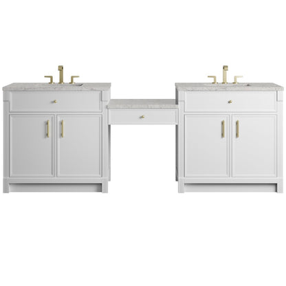 James Martin - Bellshire 96" Dual Vanity Set with 24" Make-Up Counter, Bright White w/3 cm Eternal Jasmine Pearl Silestone Top - 660-VMC96-BW-3EJP view 1
