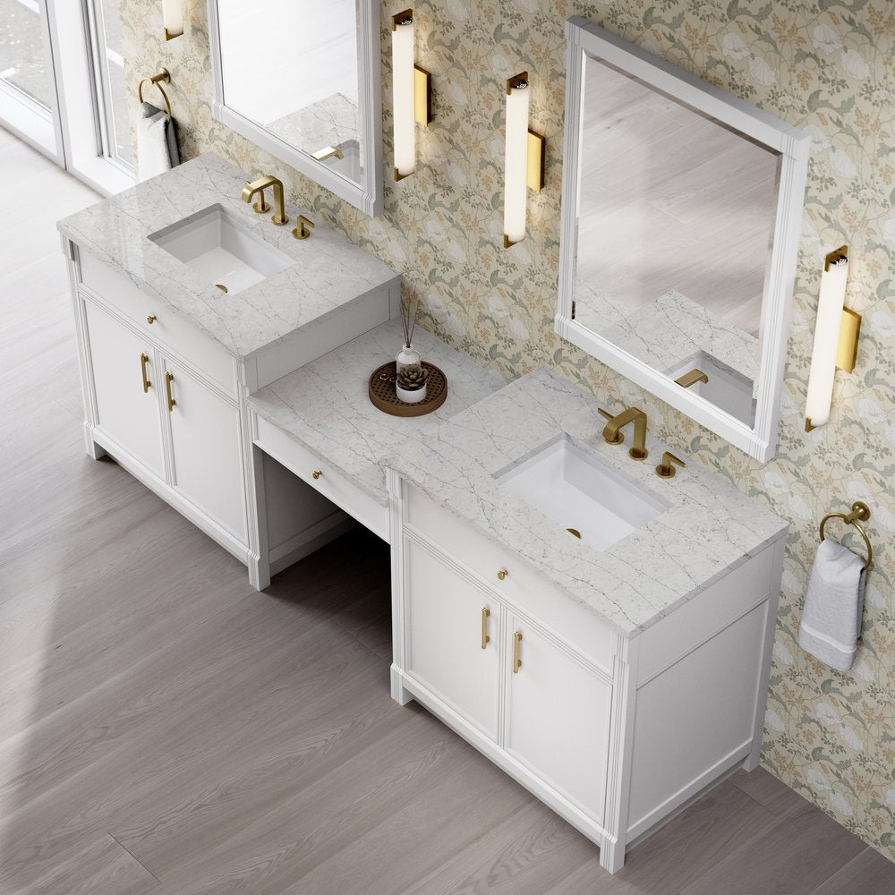 James Martin - Bellshire 96" Dual Vanity Set with 24" Make-Up Counter, Bright White w/3 cm Eternal Jasmine Pearl Silestone Top - 660-VMC96-BW-3EJP view 4