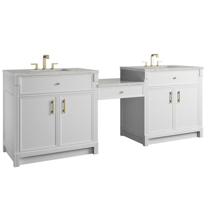 James Martin - Bellshire 96" Dual Vanity Set with 24" Make-Up Counter, Bright White w/3 cm Eternal Jasmine Pearl Silestone Top - 660-VMC96-BW-3EJP view 5