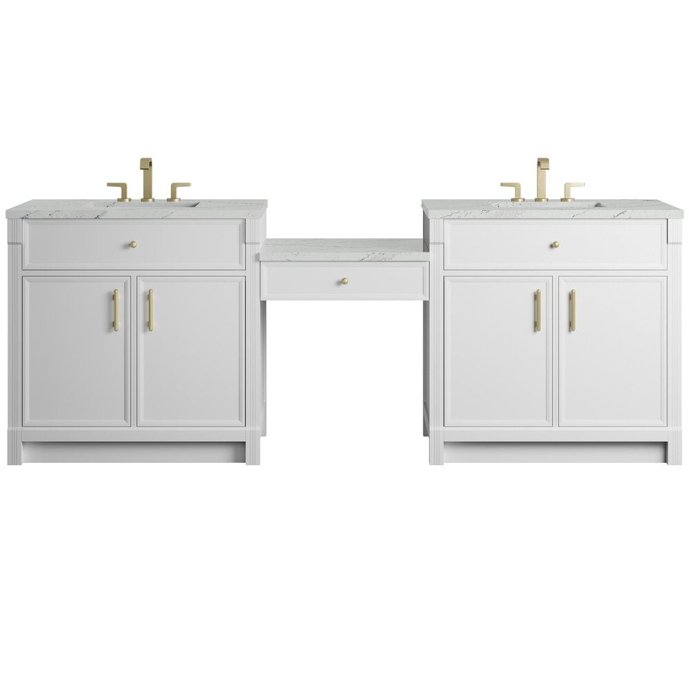 James Martin - Bellshire 96" Dual Vanity Set with 24" Make-Up Counter, Bright White w/3 cm Ethereal Noctis Silestone Top - 660-VMC96-BW-3ENC view 1