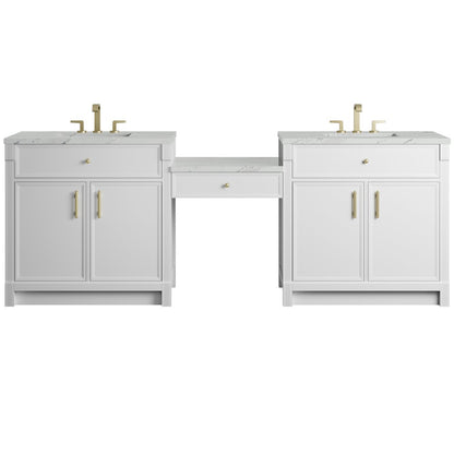 James Martin - Bellshire 96" Dual Vanity Set with 24" Make-Up Counter, Bright White w/3 cm Ethereal Noctis Silestone Top - 660-VMC96-BW-3ENC view 1