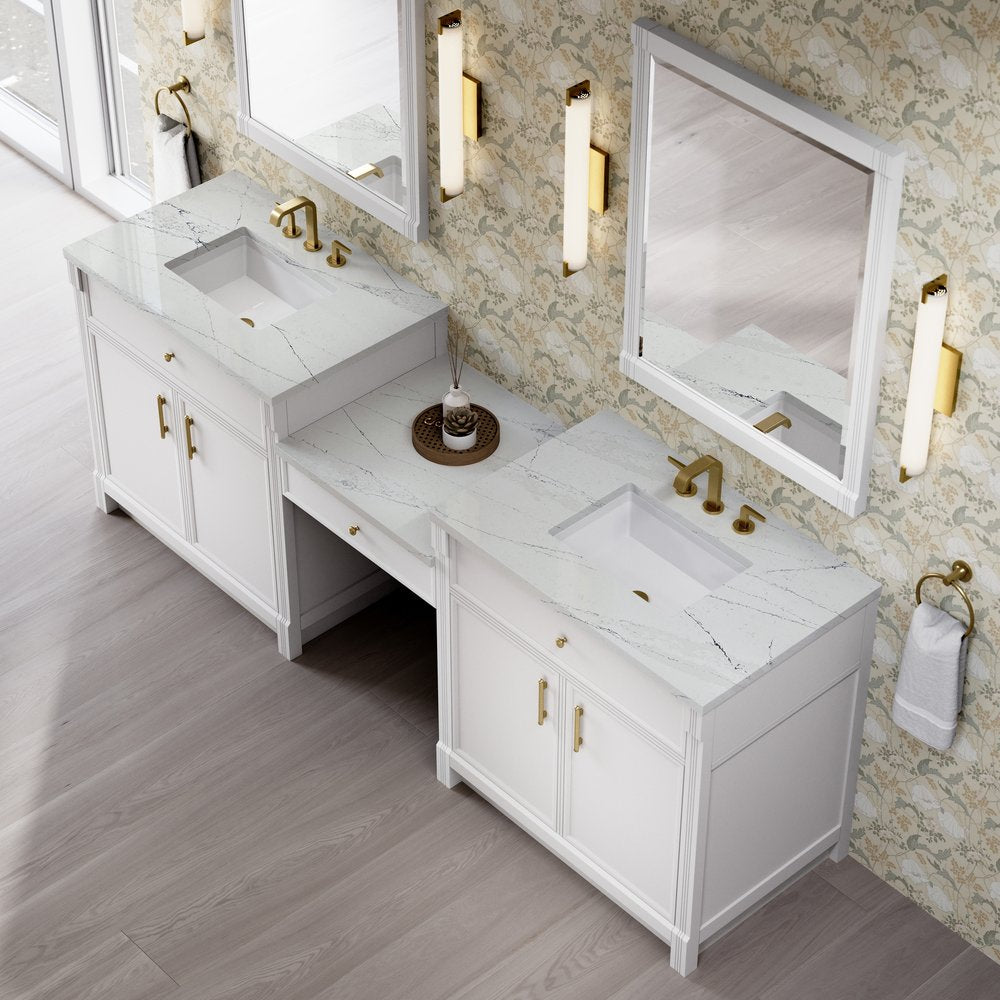 James Martin - Bellshire 96" Dual Vanity Set with 24" Make-Up Counter, Bright White w/3 cm Ethereal Noctis Silestone Top - 660-VMC96-BW-3ENC view 4