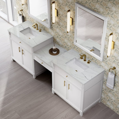 James Martin - Bellshire 96" Dual Vanity Set with 24" Make-Up Counter, Bright White w/3 cm Ethereal Noctis Silestone Top - 660-VMC96-BW-3ENC view 4