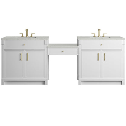James Martin - Bellshire 96" Dual Vanity Set with 24" Make-Up Counter, Bright White w/3 cm Lime Delight Silestone Top - 660-VMC96-BW-3LDL view 1