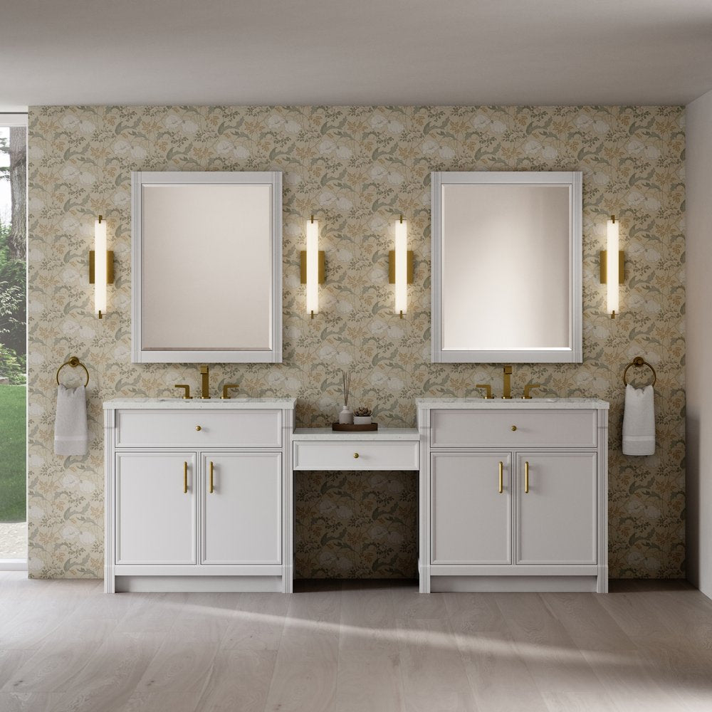 James Martin - Bellshire 96" Dual Vanity Set with 24" Make-Up Counter, Bright White w/3 cm Lime Delight Silestone Top - 660-VMC96-BW-3LDL view 2