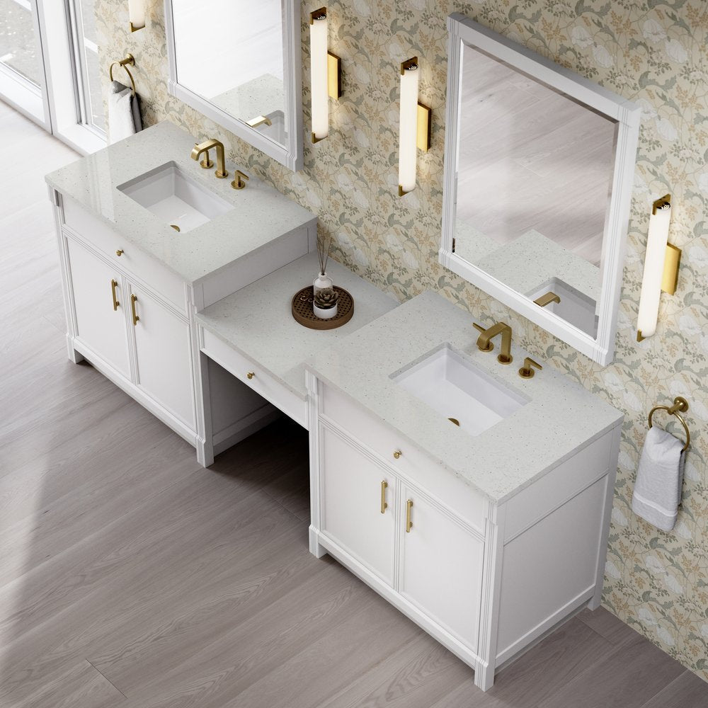 James Martin - Bellshire 96" Dual Vanity Set with 24" Make-Up Counter, Bright White w/3 cm Lime Delight Silestone Top - 660-VMC96-BW-3LDL view 4