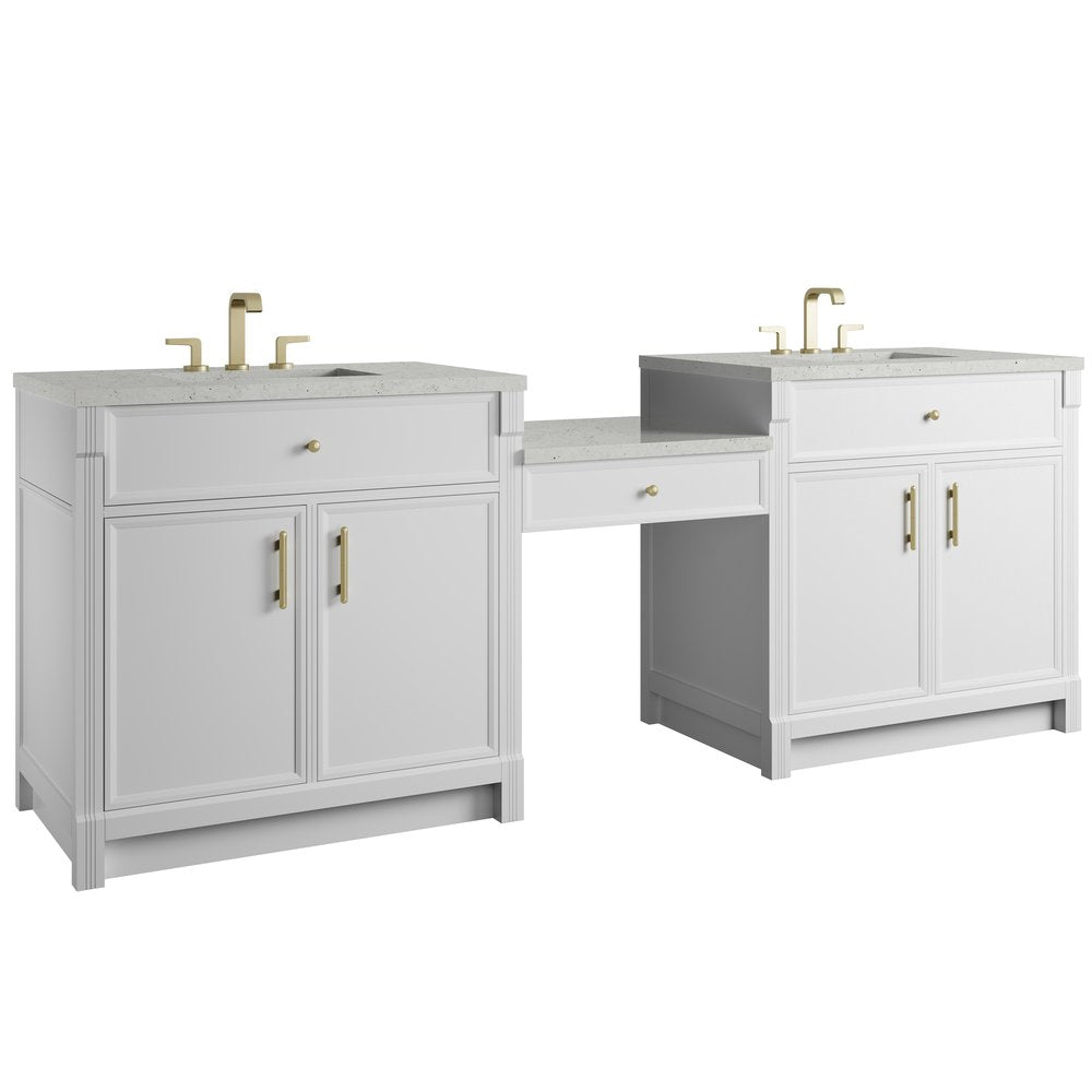 James Martin - Bellshire 96" Dual Vanity Set with 24" Make-Up Counter, Bright White w/3 cm Lime Delight Silestone Top - 660-VMC96-BW-3LDL view 5