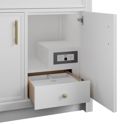 James Martin - Bellshire 96" Dual Vanity Set with 24" Make-Up Counter, Bright White w/3 cm Lime Delight Silestone Top - 660-VMC96-BW-3LDL view 8