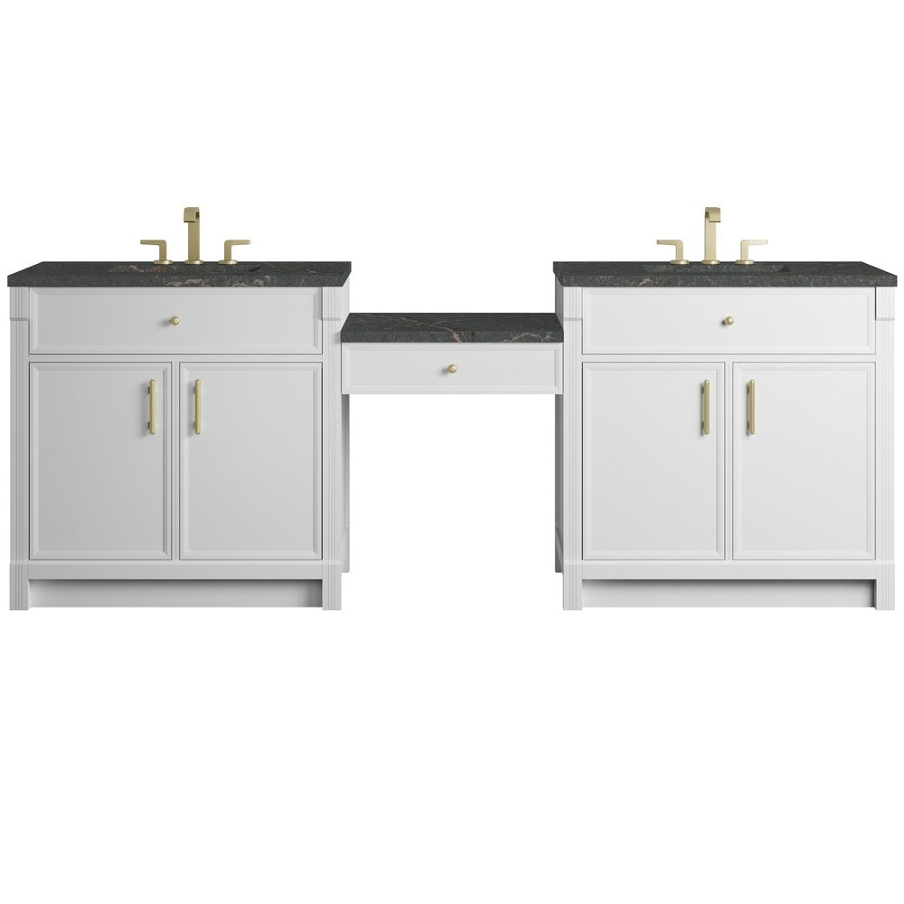 James Martin - Bellshire 96" Dual Vanity Set with 24" Make-Up Counter, Bright White w/3 cm Parisien Bleu Silestone Top - 660-VMC96-BW-3PBL view 1