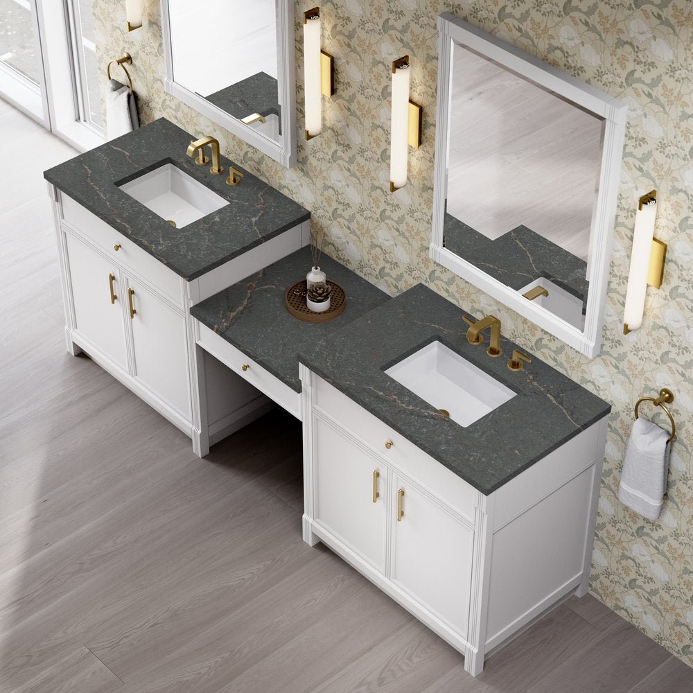 James Martin - Bellshire 96" Dual Vanity Set with 24" Make-Up Counter, Bright White w/3 cm Parisien Bleu Silestone Top - 660-VMC96-BW-3PBL view 4