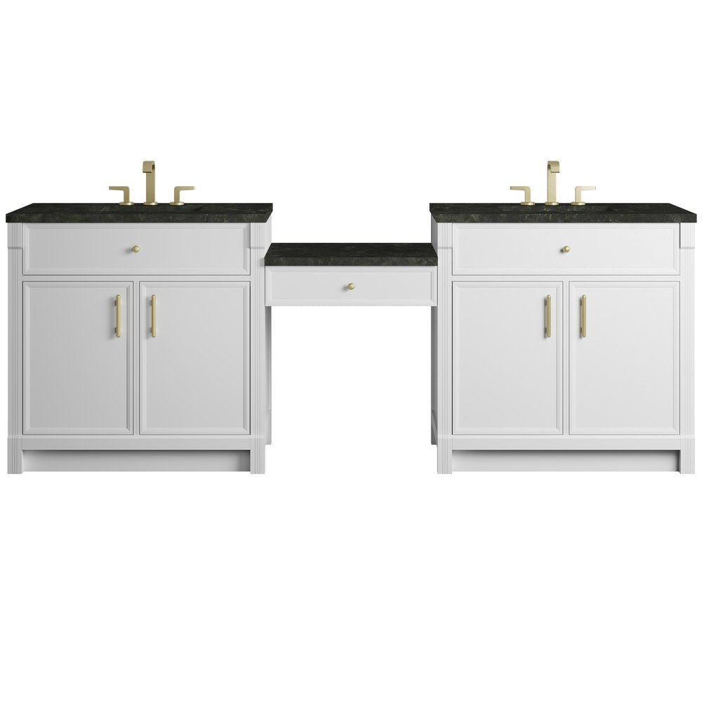 James Martin - Bellshire 96" Dual Vanity Set with 24" Make-Up Counter, Bright White w/3 cm Phantome Eclos Top - 660-VMC96-BW-3PHT view 1