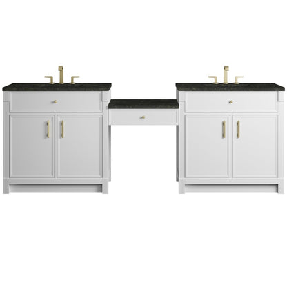 James Martin - Bellshire 96" Dual Vanity Set with 24" Make-Up Counter, Bright White w/3 cm Phantome Eclos Top - 660-VMC96-BW-3PHT view 1
