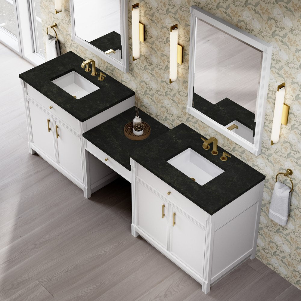 James Martin - Bellshire 96" Dual Vanity Set with 24" Make-Up Counter, Bright White w/3 cm Phantome Eclos Top - 660-VMC96-BW-3PHT view 4