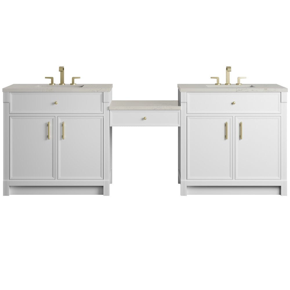 James Martin - Bellshire 96" Dual Vanity Set with 24" Make-Up Counter, Bright White w/3 cm Siberian Silestone Top - 660-VMC96-BW-3SFR view 1