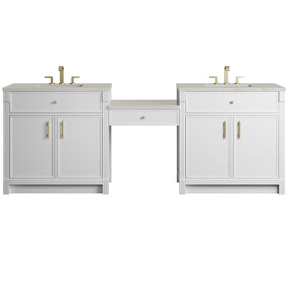 James Martin - Bellshire 96" Dual Vanity Set with 24" Make-Up Counter, Bright White w/3 cm Siberian Silestone Top - 660-VMC96-BW-3SFR view 1