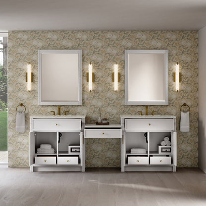 James Martin - Bellshire 96" Dual Vanity Set with 24" Make-Up Counter, Bright White w/3 cm Siberian Silestone Top - 660-VMC96-BW-3SFR view 3