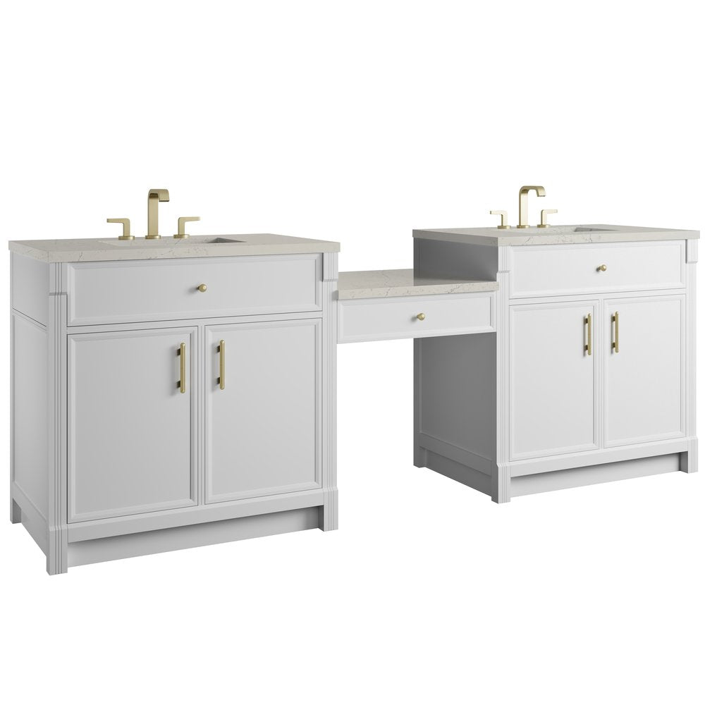 James Martin - Bellshire 96" Dual Vanity Set with 24" Make-Up Counter, Bright White w/3 cm Siberian Silestone Top - 660-VMC96-BW-3SFR view 5