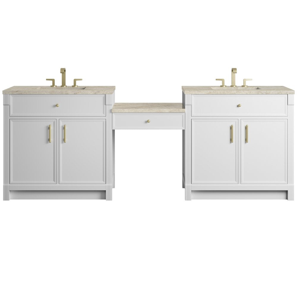 James Martin - Bellshire 96" Dual Vanity Set with 24" Make-Up Counter, Bright White w/3 cm Tajnar Eclos Top - 660-VMC96-BW-3TJR view 1