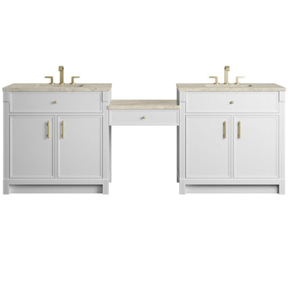 James Martin - Bellshire 96" Dual Vanity Set with 24" Make-Up Counter, Bright White w/3 cm Tajnar Eclos Top - 660-VMC96-BW-3TJR view 1