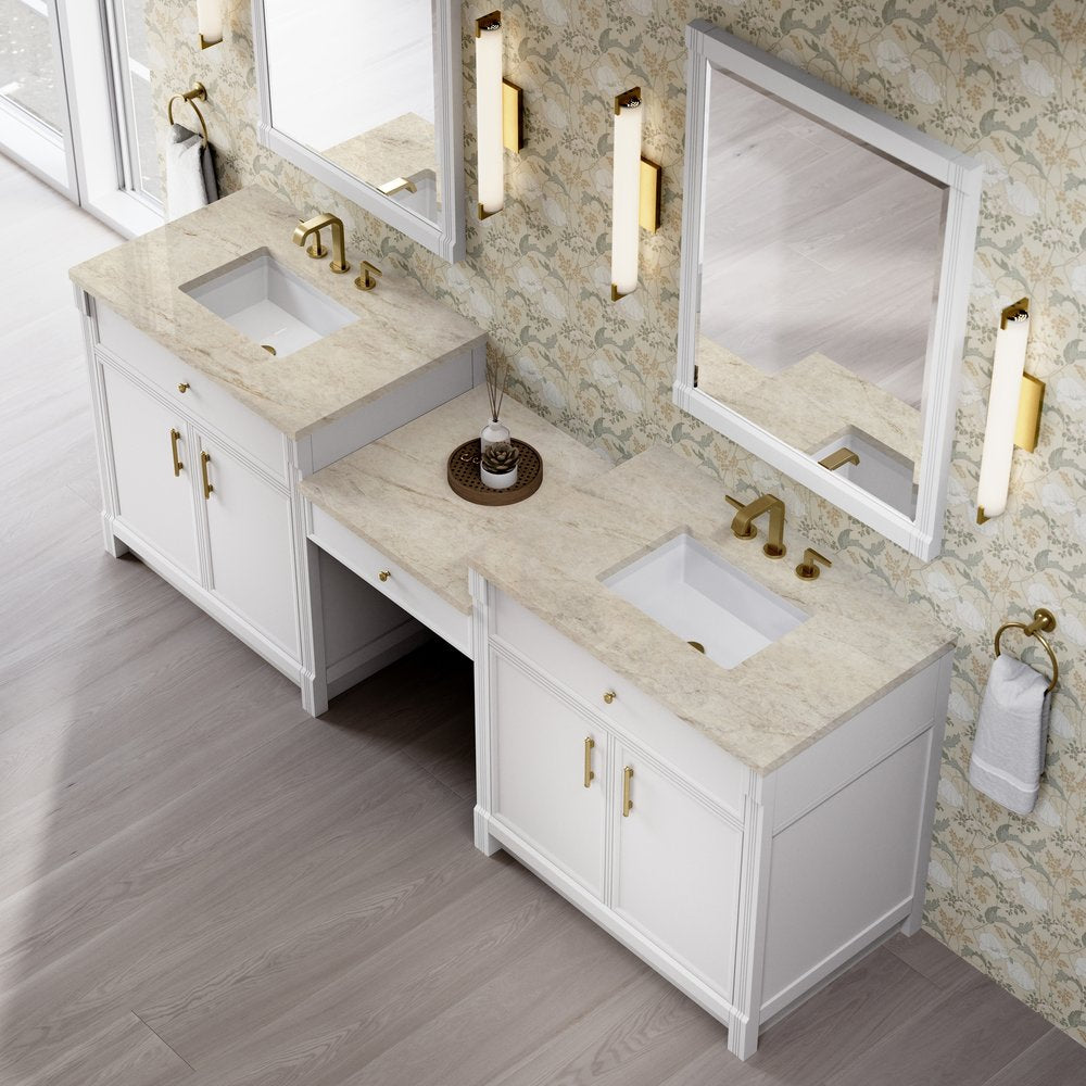 James Martin - Bellshire 96" Dual Vanity Set with 24" Make-Up Counter, Bright White w/3 cm Tajnar Eclos Top - 660-VMC96-BW-3TJR view 4