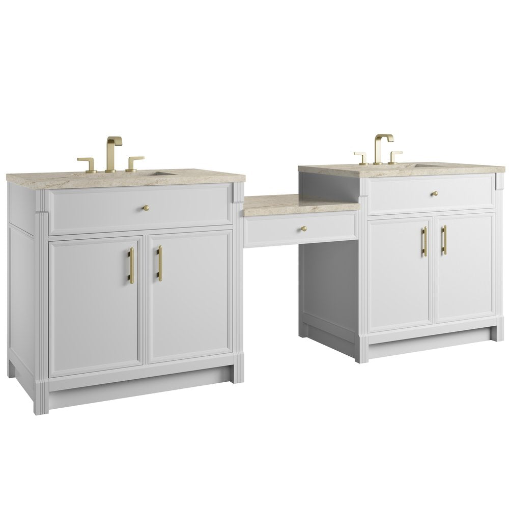 James Martin - Bellshire 96" Dual Vanity Set with 24" Make-Up Counter, Bright White w/3 cm Tajnar Eclos Top - 660-VMC96-BW-3TJR view 5