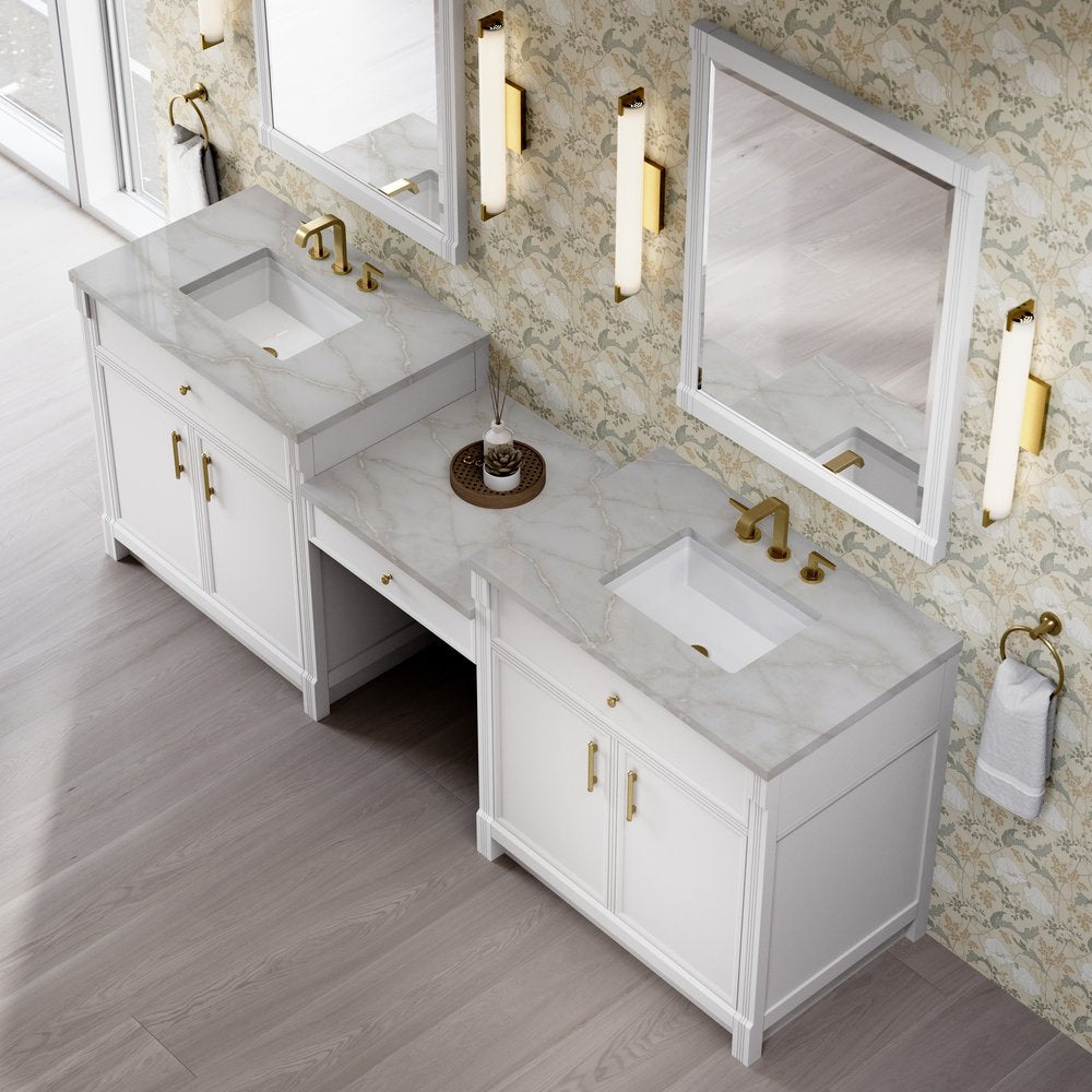 James Martin - Bellshire 96" Dual Vanity Set with 24" Make-Up Counter, Bright White w/3 cm Victorian Silver Silestone Top - 660-VMC96-BW-3VSL view 4