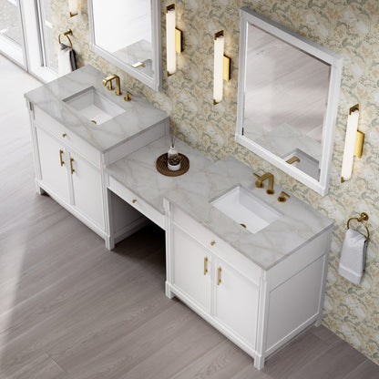 James Martin - Bellshire 96" Dual Vanity Set with 24" Make-Up Counter, Bright White w/3 cm Victorian Silver Silestone Top - 660-VMC96-BW-3VSL view 4