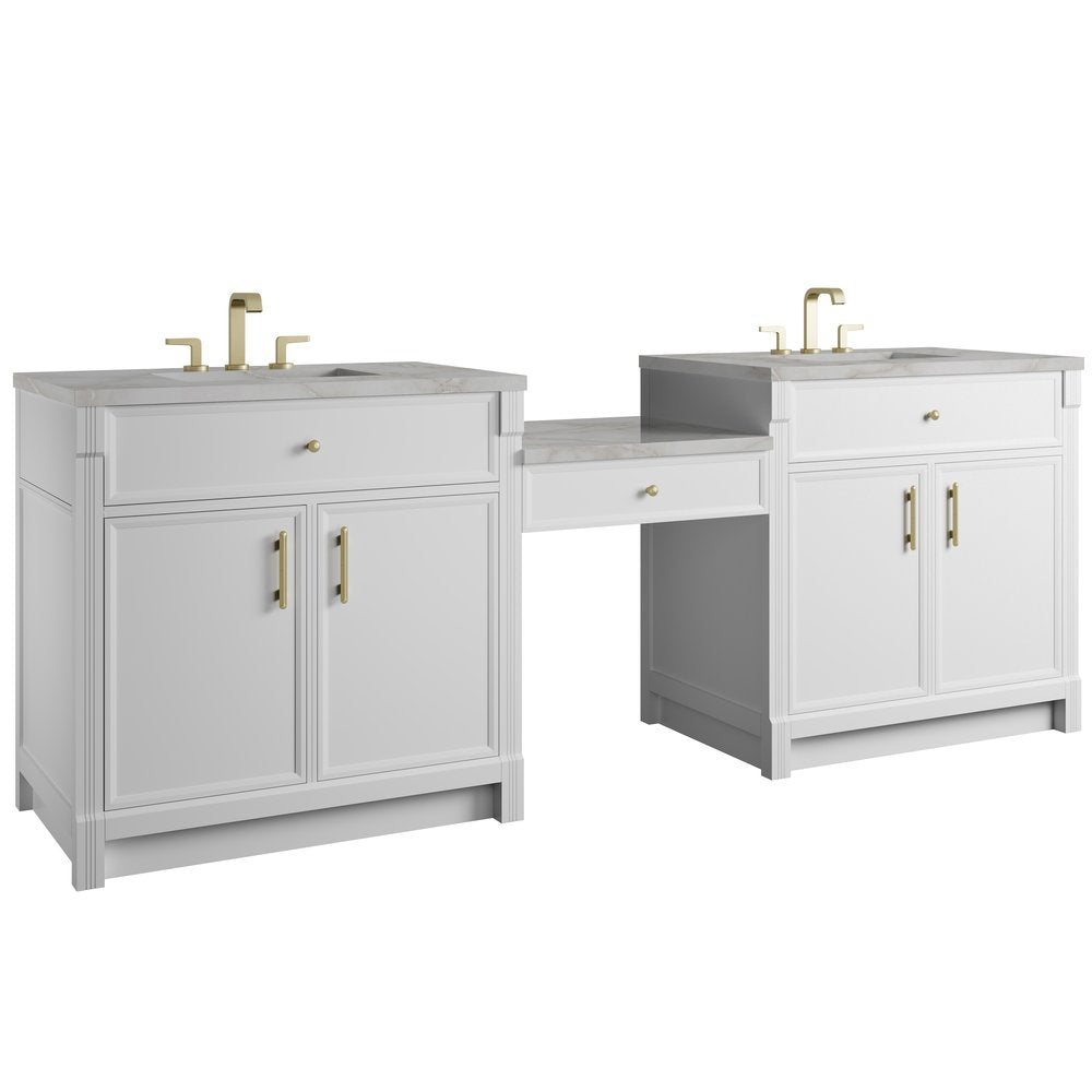 James Martin - Bellshire 96" Dual Vanity Set with 24" Make-Up Counter, Bright White w/3 cm Victorian Silver Silestone Top - 660-VMC96-BW-3VSL view 5