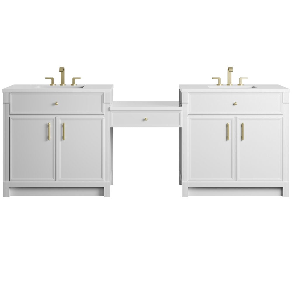James Martin - Bellshire 96" Dual Vanity Set with 24" Make-Up Counter, Bright White w/3 cm White Zeus Silestone Top - 660-VMC96-BW-3WZ view 1