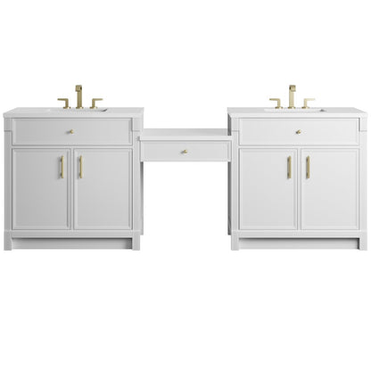 James Martin - Bellshire 96" Dual Vanity Set with 24" Make-Up Counter, Bright White w/3 cm White Zeus Silestone Top - 660-VMC96-BW-3WZ view 1