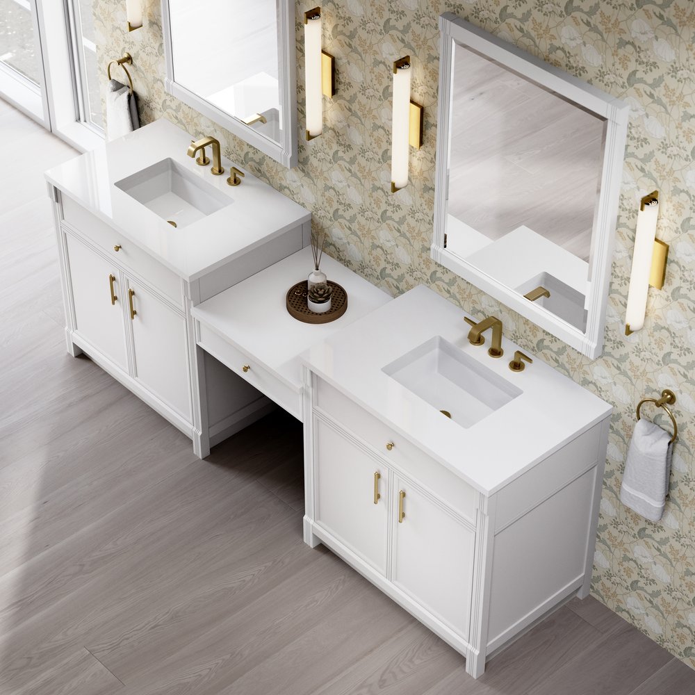 James Martin - Bellshire 96" Dual Vanity Set with 24" Make-Up Counter, Bright White w/3 cm White Zeus Silestone Top - 660-VMC96-BW-3WZ view 4