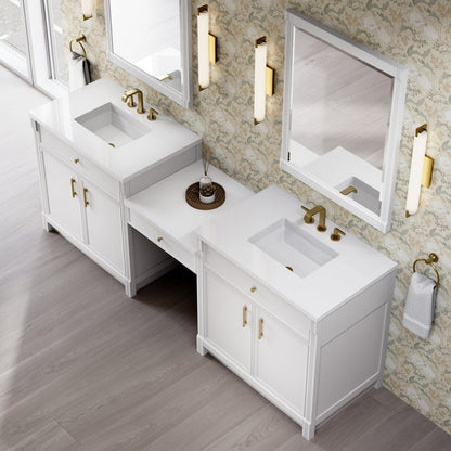 James Martin - Bellshire 96" Dual Vanity Set with 24" Make-Up Counter, Bright White w/3 cm White Zeus Silestone Top - 660-VMC96-BW-3WZ view 4
