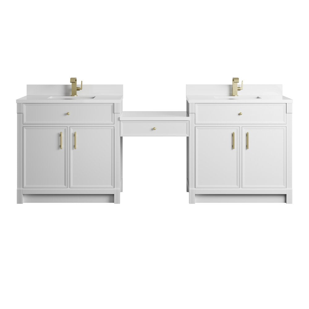 James Martin - Bellshire 96" Dual Vanity Set with 24" Make-Up Counter, Bright White w/Single Hole 3 cm White Zeus Silestone Top & Backsplash - 660-VMC96-BW-1WZ view 1