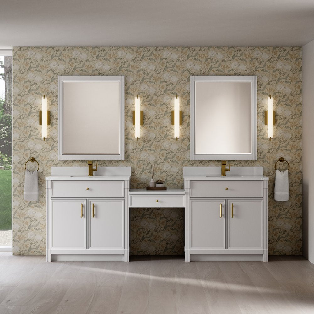 James Martin - Bellshire 96" Dual Vanity Set with 24" Make-Up Counter, Bright White w/Single Hole 3 cm White Zeus Silestone Top & Backsplash - 660-VMC96-BW-1WZ view 2