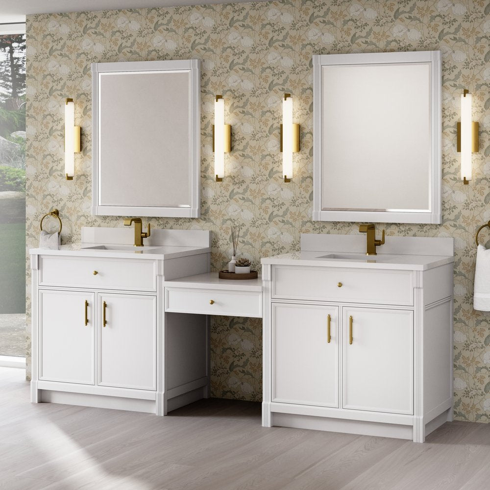 James Martin - Bellshire 96" Dual Vanity Set with 24" Make-Up Counter, Bright White w/Single Hole 3 cm White Zeus Silestone Top & Backsplash - 660-VMC96-BW-1WZ view 3