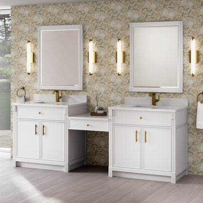 James Martin - Bellshire 96" Dual Vanity Set with 24" Make-Up Counter, Bright White w/Single Hole 3 cm White Zeus Silestone Top & Backsplash - 660-VMC96-BW-1WZ view 3