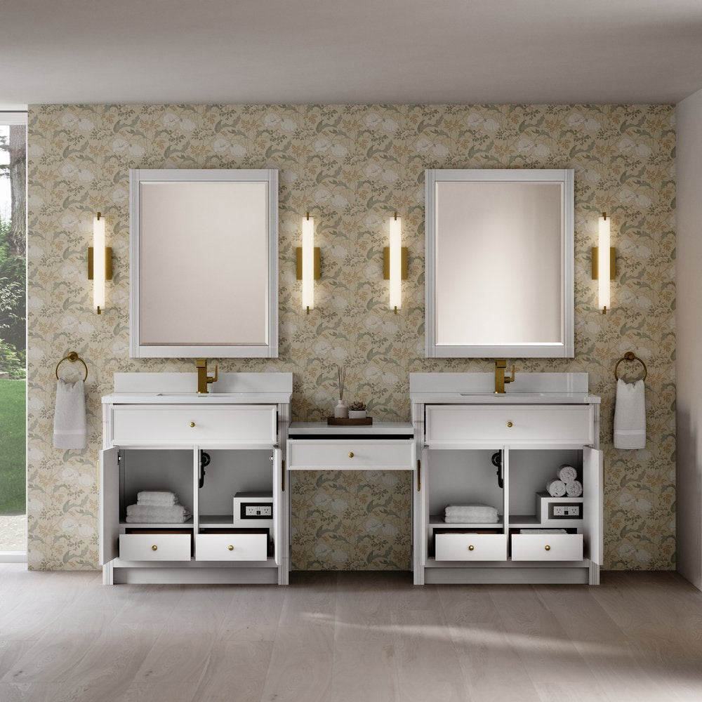 James Martin - Bellshire 96" Dual Vanity Set with 24" Make-Up Counter, Bright White w/Single Hole 3 cm White Zeus Silestone Top & Backsplash - 660-VMC96-BW-1WZ view 4