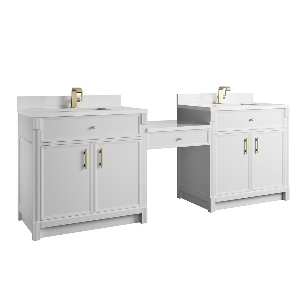 James Martin - Bellshire 96" Dual Vanity Set with 24" Make-Up Counter, Bright White w/Single Hole 3 cm White Zeus Silestone Top & Backsplash - 660-VMC96-BW-1WZ view 6