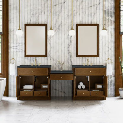 James Martin - Bellshire 96" Dual Vanity Set with 24" Make-Up Counter, Honey Oak w/3 cm Charcoal Soapstone Silestone Top - 660-VMC96-HNO-3CSP view 3