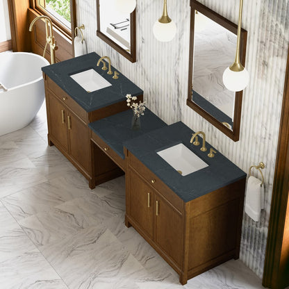 James Martin - Bellshire 96" Dual Vanity Set with 24" Make-Up Counter, Honey Oak w/3 cm Charcoal Soapstone Silestone Top - 660-VMC96-HNO-3CSP view 4