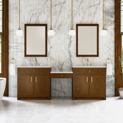 James Martin - Bellshire 96" Dual Vanity Set with 24" Make-Up Counter, Honey Oak w/3 cm Eternal Jasmine Pearl Silestone Top - 660-VMC96-HNO-3EJP view 2