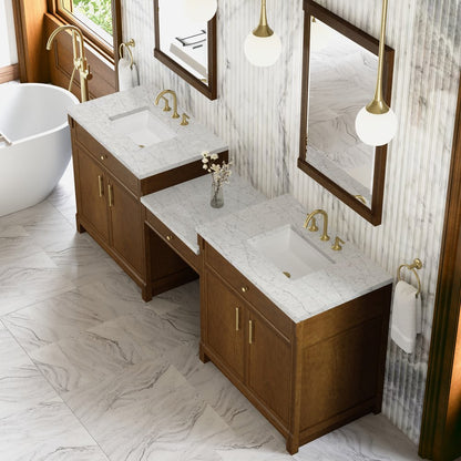 James Martin - Bellshire 96" Dual Vanity Set with 24" Make-Up Counter, Honey Oak w/3 cm Eternal Jasmine Pearl Silestone Top - 660-VMC96-HNO-3EJP view 4