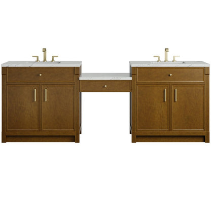 James Martin - Bellshire 96" Dual Vanity Set with 24" Make-Up Counter, Honey Oak w/3 cm Ethereal Noctis Silestone Top - 660-VMC96-HNO-3ENC view 1