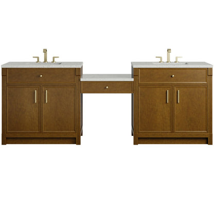 James Martin - Bellshire 96" Dual Vanity Set with 24" Make-Up Counter, Honey Oak w/3 cm Lime Delight Silestone Top - 660-VMC96-HNO-3LDL view 1